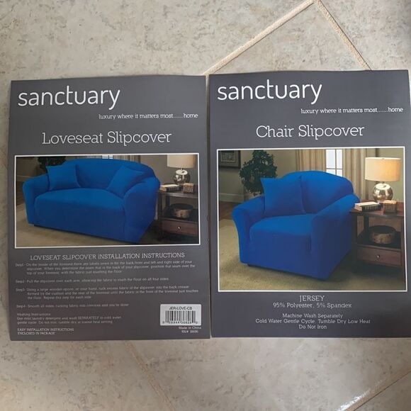 Chair slipcover in cobalt blue.  CHAIR COVER ONLY - Picture 1 of 8